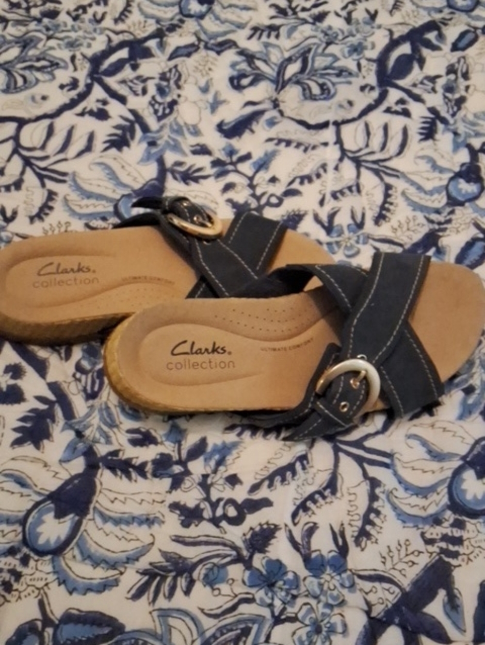 Clarks Collection Navy Cross-Strap Slide Sandals